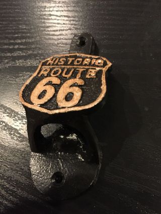 Route 66 Auto Safety Club Beer Bottle Opener Metal Antique Style Patina Rte Vg/e