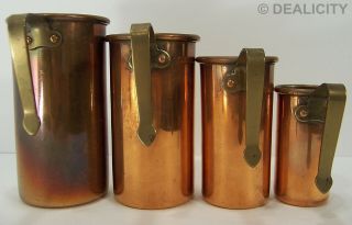 Set Of 4 Antique Copper Measuring Cups Brass Handles 1/4 To 1 Cup Marked H7