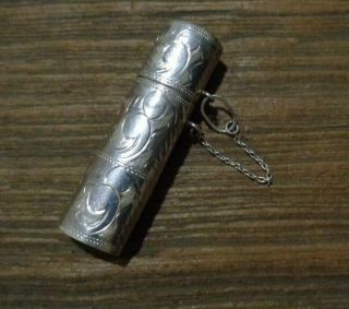 Vintage Sterling Silver Hecho Mexico Etched Match Perfume Pill Box Pendant 2 "