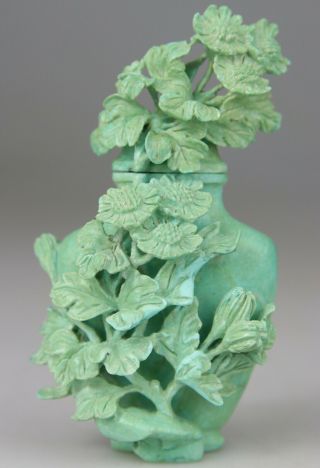 Antique Rare Chinese Snuff Bottle Vase Turquoise Figure Statue Carved Qing 19th