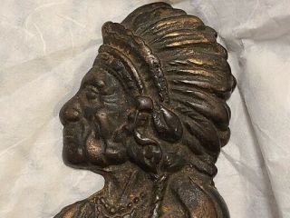 Rare Cast Iron Early 1900s Antique Native American Indian Chief Bookends Vintage