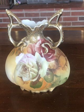 Antique Hand Painted Nippon Porcelain Vase Rare Unusual Shape And Deign