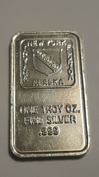 Rare - 1 Oz Oxford Alaska York 999 Silver Art Bar
