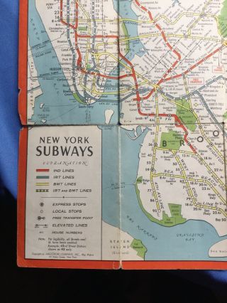 1947 Vest Pocket Map of York City Subway Map Antique COLOR American Legion 3