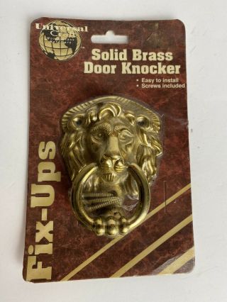 Vintage Solid Brass Door Knocker Lion’s Head W/ Screw Antique In Package Nip