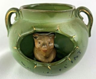 Antique German Porcelain Fairing Teddy Bear Pig In A Cup Or Pot Figurine