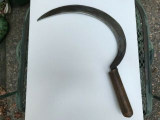 Vintage I.  Blood Hand Scythe Sickle Cutter Harvest Knife - Wood Handle