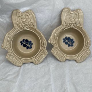 Rare Pfaltzgraff Folk Art Stoneware Childs Bunny Rabbit Bowl Set Of 2