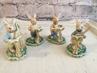 Vintage Orchestra Musician Band Of Bunnies Porcelain Figurines Set Of 4 Easter
