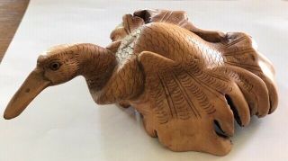 Rare Antique Hand Carved Wooden Duck Folk Art