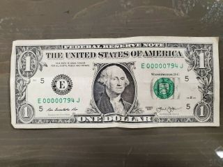 Rare Extremely Low Serial Number $1 One Dollar Bill Three Digit Series 2013