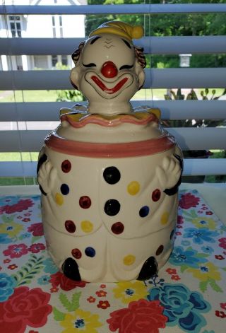 Rare Vintage Grantcrest 10 " Hand - Painted Clown Cookie Jar - Japan