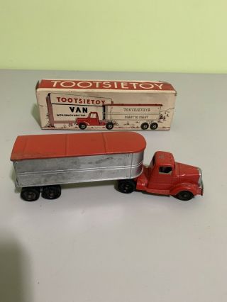 Vintage Die Cast Tootsietoy Coast To Coast Mack Van Rare Truck Trailer W/ Box
