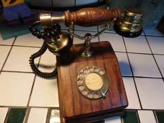 Antique - Style Wooden Phone With Phone Rotary Dial Model 0101 Telephone