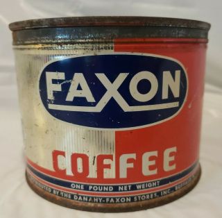 Vintage Rare Faxon Coffee 1 Lb Key Wind Tin Can Lid Buffalo Ny