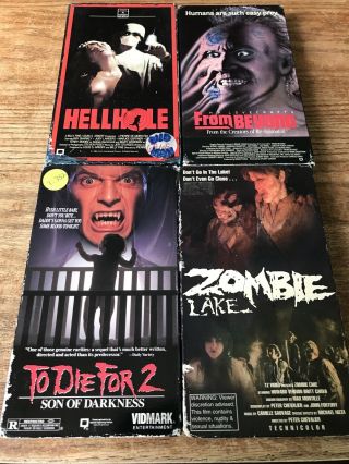 Vhs 4 Rare Htf Horror “hellhole/from Beyond/ Zombie Lake/to Die For 2 Son Darkne