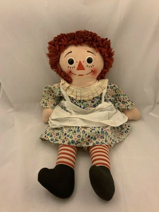 Vintage Raggedy Ann Doll Knickerbocker Toys Ktc Floral Print Dress & Apron @19”