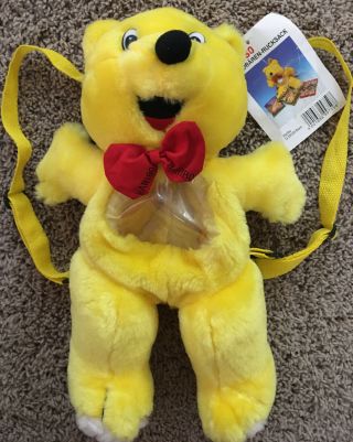 Vintage 1990’s Yellow Haribo Plush Gummy Bear Teddy Candy Backpack Toy With Tag
