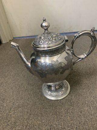 Large Tea Pot Floral Repousse/etched Brittania Co.  Meriden Ct