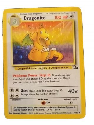 Pokemon Card - Dragonite Holo Ultra Rare 1999 Fossil Set Edition 4/62 Played