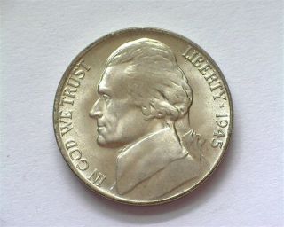 1945 - P Jefferson Silver 5 Cents Gem,  Uncirculated,  Rare This