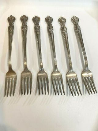 6 Wm Rogers Extra Plate Rogers Magnolia Silver Plate Dinner Forks 7.  5”