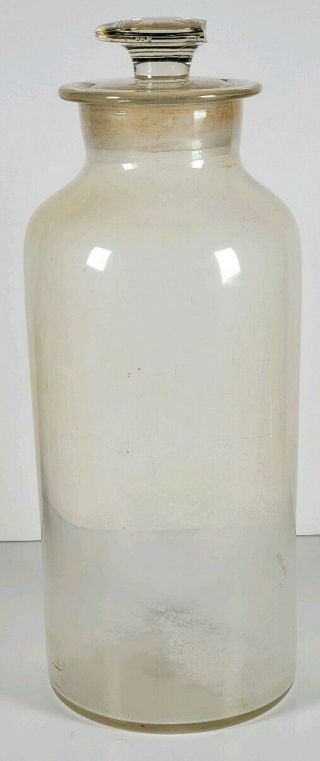 Antique Apothecary Hand Blown Glass Jar Bottle With Stopper Large 12 " Tall Ap27