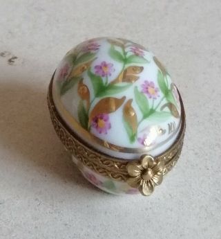 Rare Limoges Trinket Box Egg Shape Gold And Multicolor Flowers