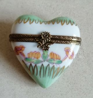 Rare Limoges Trinket Box Heart Shape With Multicolor Flowers