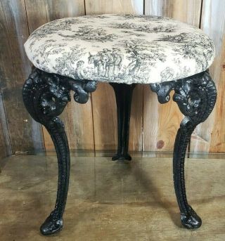Foot Stool With Cast Iron Legs " Elephant Trunk " Antique Vintage 16 " Tall