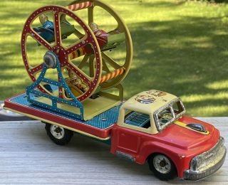 Rare 1957 Tn Nomura Tin Toy Litho Space Circus Truck Ferris Wheel Friction Drive