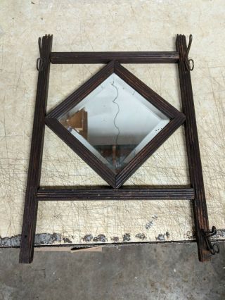 Antique / Vintage Wood Coat/hat Rack With Mirror Wall Mount Orig Finish