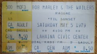 Bob Marley - 1979 Rare Concert Ticket Stub (lahaina Civic Center)