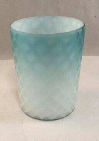 Antique Victorian Art Glass Tumbler Blue Satin Cased Glass Diamond Quilted