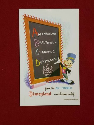 Disneyland Rare Jiminy Cricket Art Corner Vintage Post Card