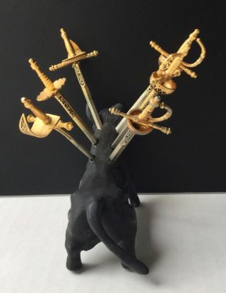 Vintage Metal Spanish Toledo Bull Sculpture with Sword Cocktail Picks Appetizers 3