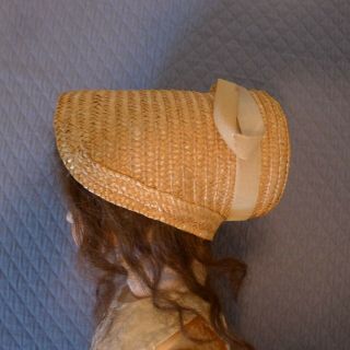 Antique Vintage Straw Bonnet Hat For Large Antique Bisque Doll