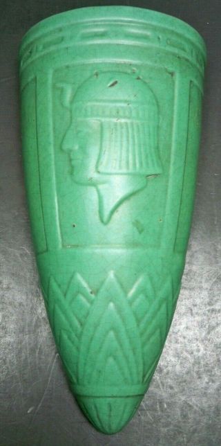 Rare Antique Peter & Reed Pottery Egyptian Ware Matte Green Wall Pocket Ca 1924
