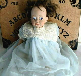 Creepy Baby Doll Vintage Dress Haunted Halloween Prop Possessed Eyes Scary