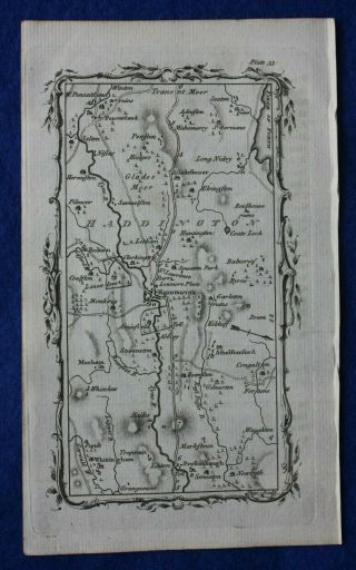 Rare Antique Road Map Haddington,  East Lothian,  Gladsmuir,  Armstrong,  1776