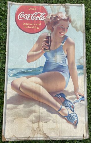 1940 Niagara Litho Coca - Cola Advertising Sign 50” Rare Vintage Cardboard Poster