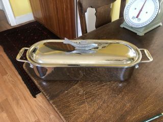 Rare All Clad Large Stainless Steel 3 Piece Fish Poacher Pan W/ Sculpted Handle