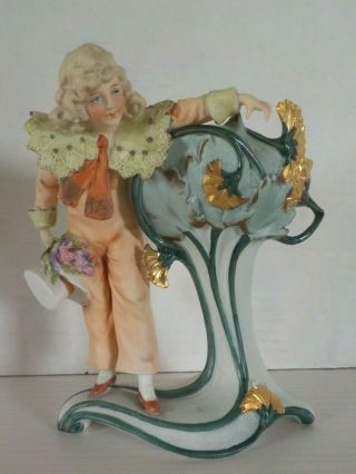 Antique Victorian German Bisque Figural Vase Young Man With A Top Hat