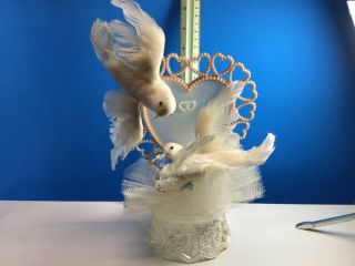 Vintage 80’s Wedding Cake Topper.  12” Tall Heart And Doves In Flight 4.  25” Base