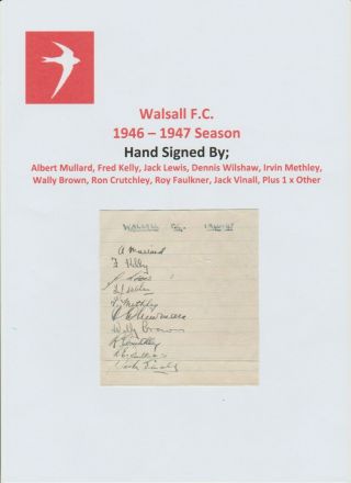 Walsall 1946 - 1947 Season Rare Autographed Book Page 10 X Signatures