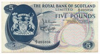 The Royal Bank Of Scotland Limited 5 Pounds 1969 Note Crisp Vf P.  330 Rare