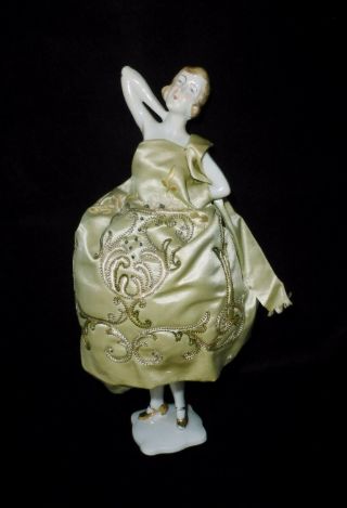 Unusual Art Deco Antique Porcelain Half Doll - Garcon Sexy Lady Legs Pin Cushion