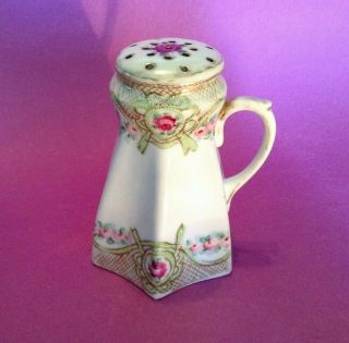 Nippon Sugar Shaker - Hand Painted Green Pink & Red With Gold Moriage - Japan