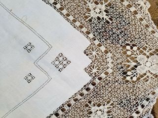 Antique Vintage Linen White Cream Crocheted Tablecloth 3