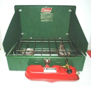 Vintage 1979 Coleman 425 - E 2 - Burner Compact Camp Stove With Fuel Tank